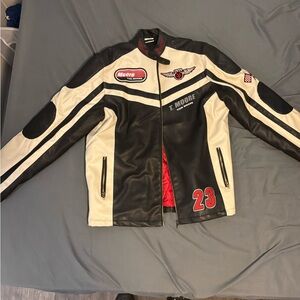 T. Moore Black and Cream Racing Jacket
